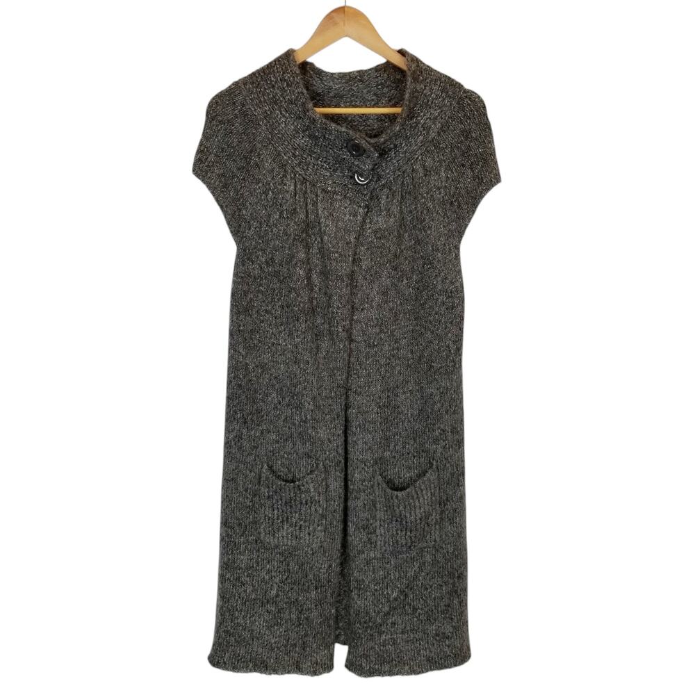 BCBGMAXAZRIA Womens Gray Cap Sleeve Long Duster Cardigan Size Large